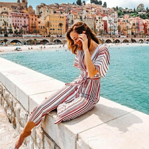 Lulus Hook Line Sinker Rust Red Striped Jumpsuit - Picture 9 of 9